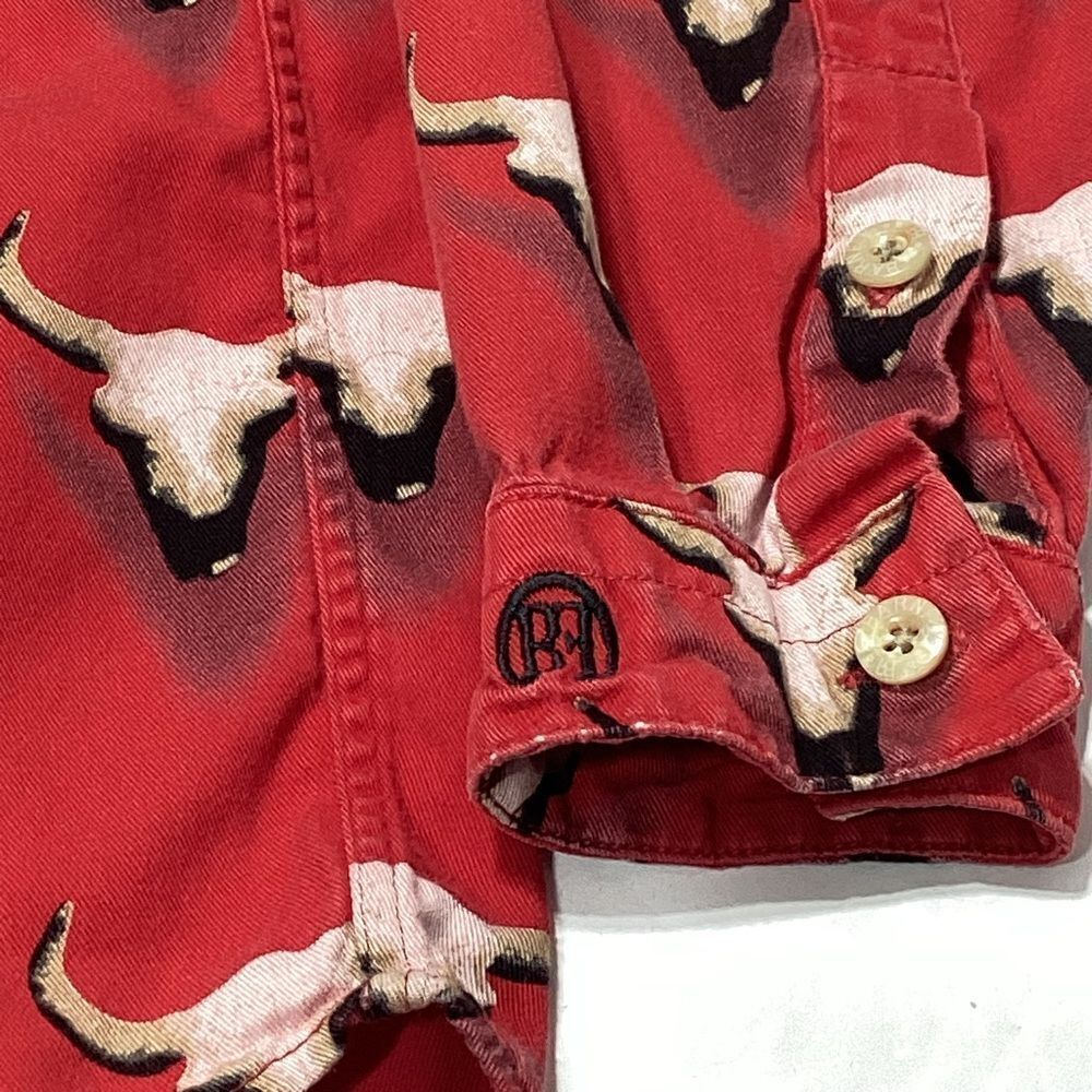 Barn Fly Vintage Western Button Front Shirt Red With Bull Horn Design M - Picture 5 of 12